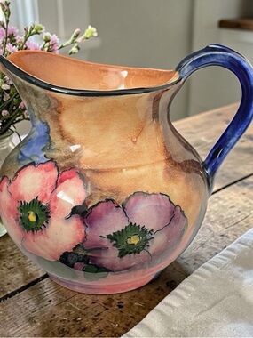 Vintage H&K Tunstall Viola ware Hand-Painted Floral Ceramic Pitcher